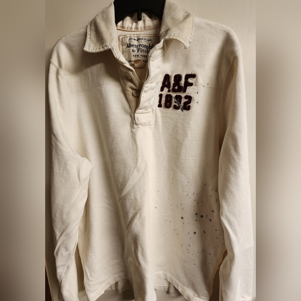 Abercrombie & Fitch Cream Long Sleeve Shirt, Paint Detail ORIGINAL, XXL